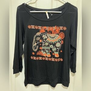 Black Elephant Print Top